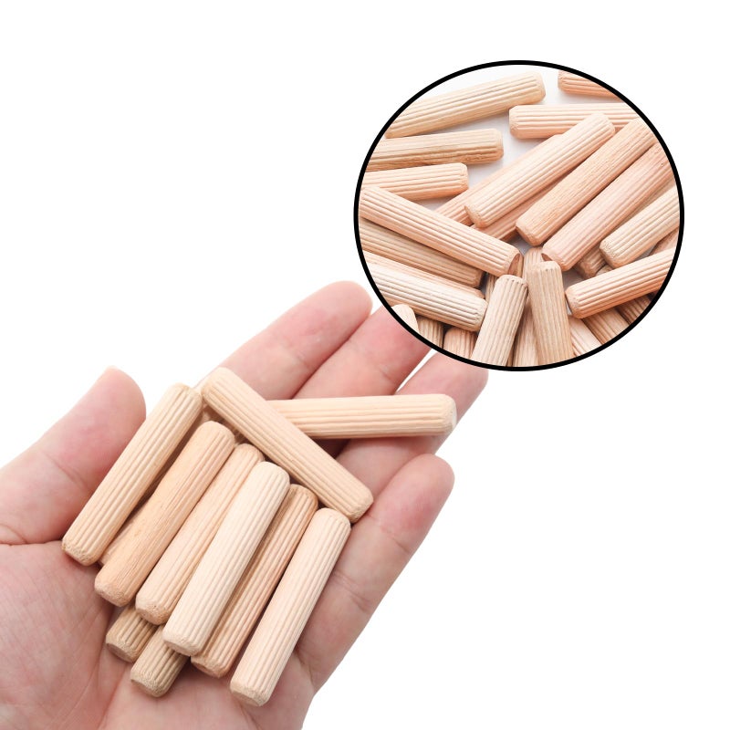 Adyoney 48Pcs 10mm x 50mm / 2/5 Inch x 1.97 Inch Wooden Dowel Pin Fluted Beveled Ends Wooden Pegs Support Shelves - Image 4